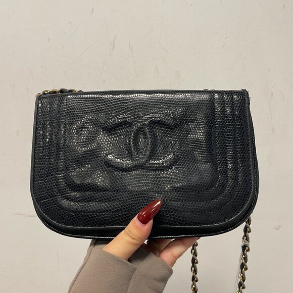 81405 Chanel Black Lizard Vintage Mini Flap Shoulder Bag - Picture 1 of 14